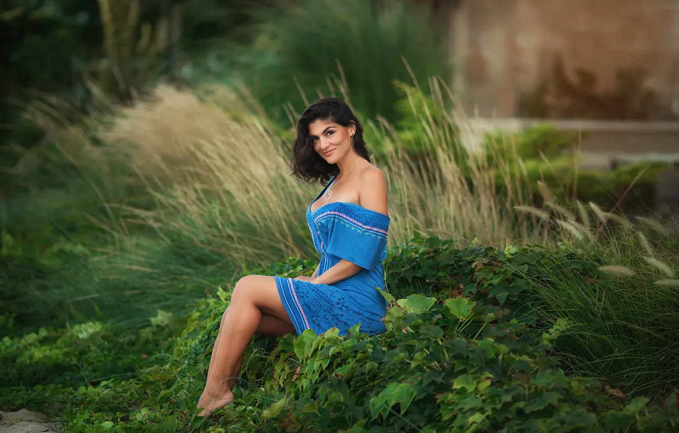 Photo wallpaper summer, look, girl, smile, dress, legs, Anna, Anastasia Barmina