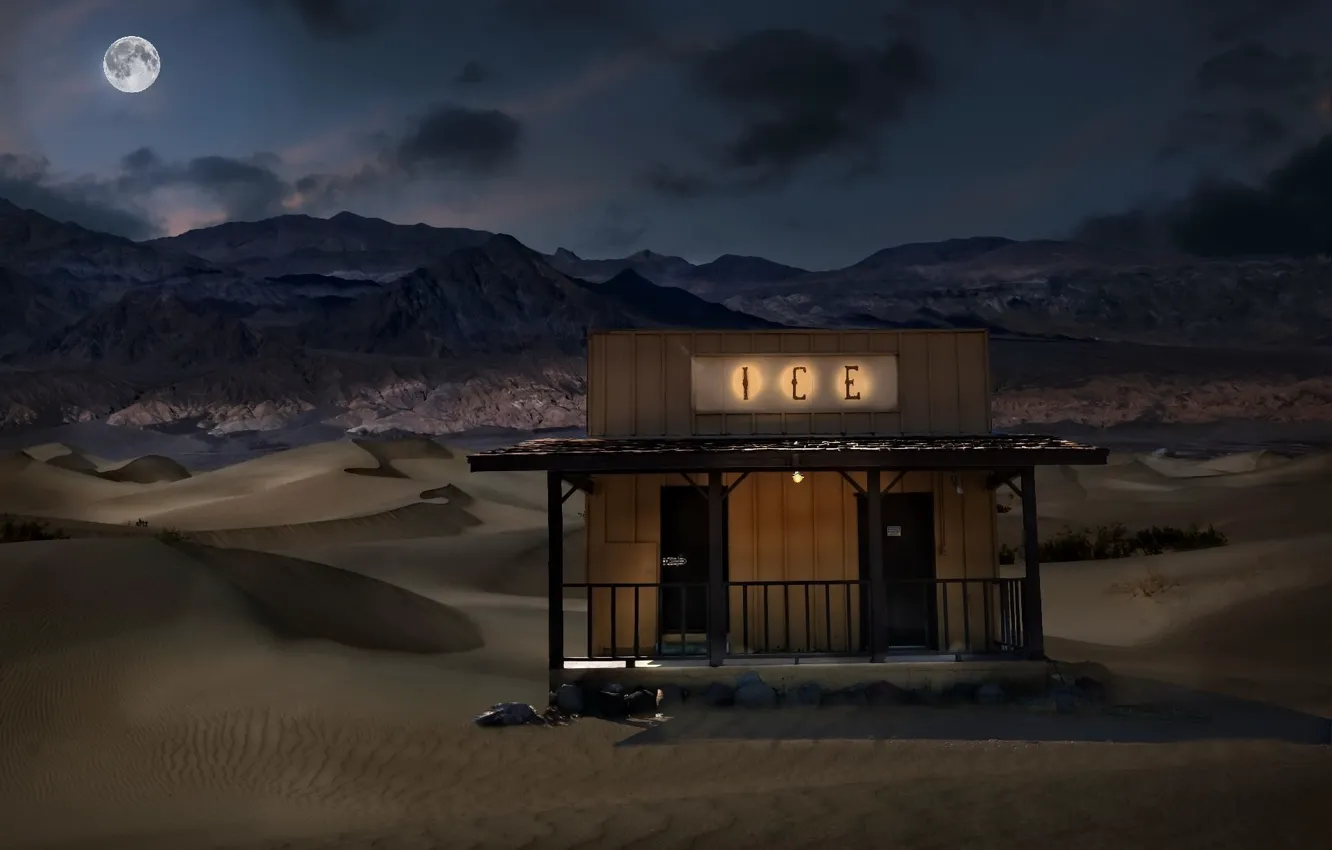 Photo wallpaper desert, moonlight, Death Valley, digitalart