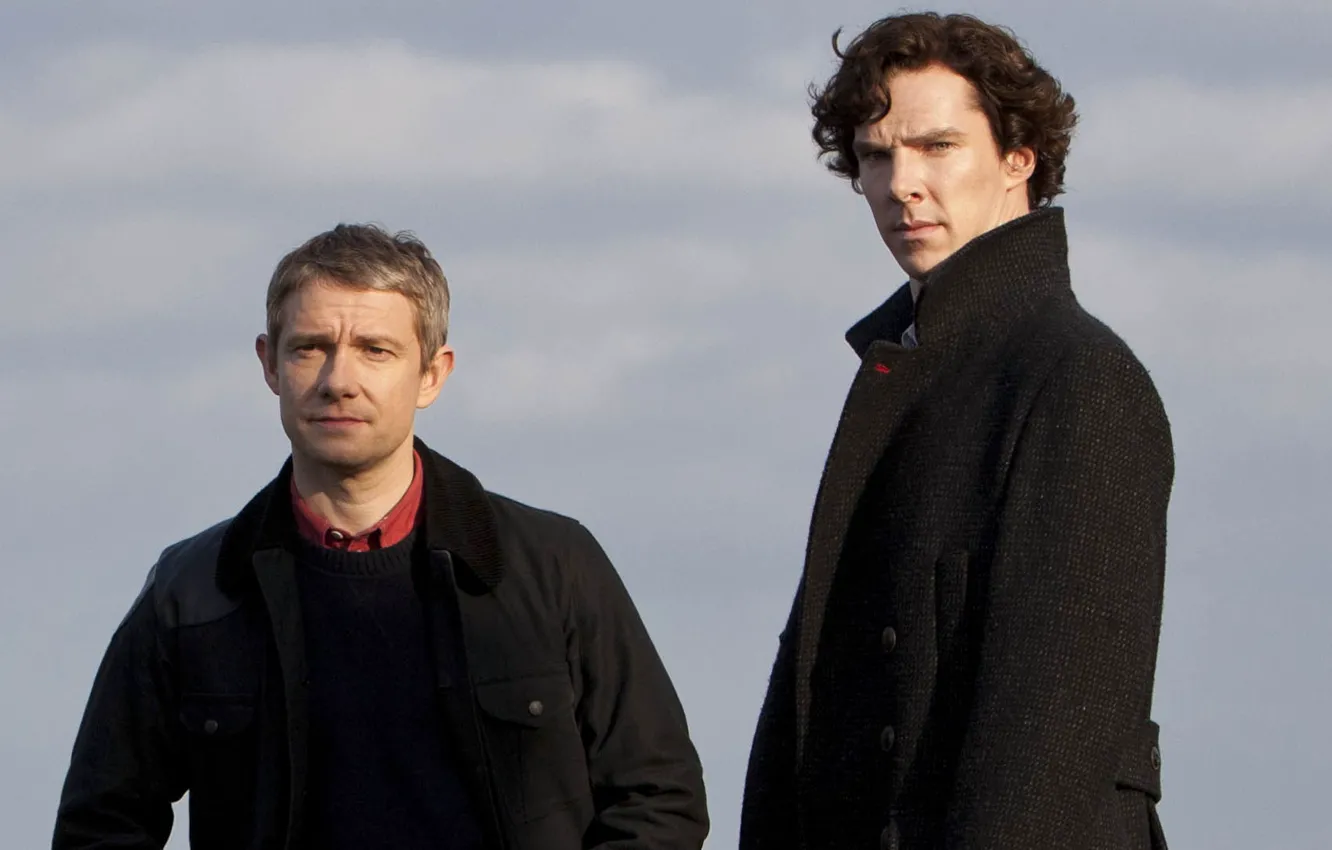 Photo wallpaper background, each, two, Martin Freeman, Benedict Cumberbatch, Benedict Cumberbatch, Sherlock, Sherlock BBC
