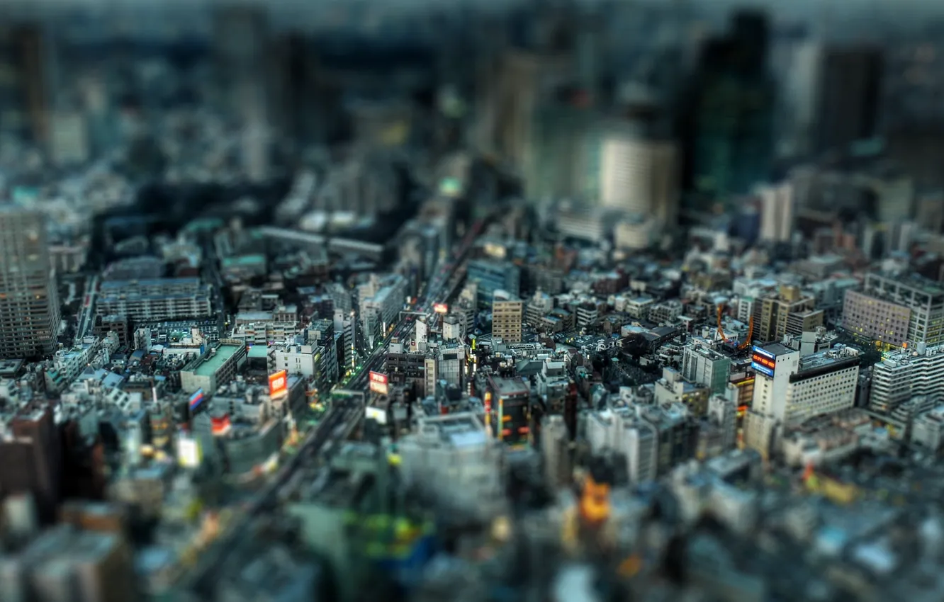 Photo wallpaper the city, street, building, home, megapolis, tilt-shift