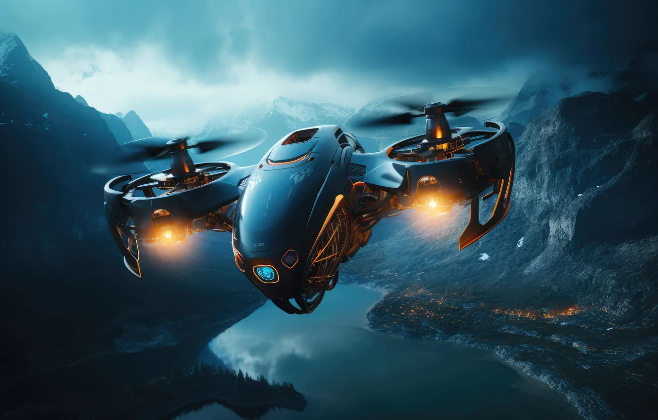 Photo wallpaper flight, aviation, technique, drone, AI art, neural network