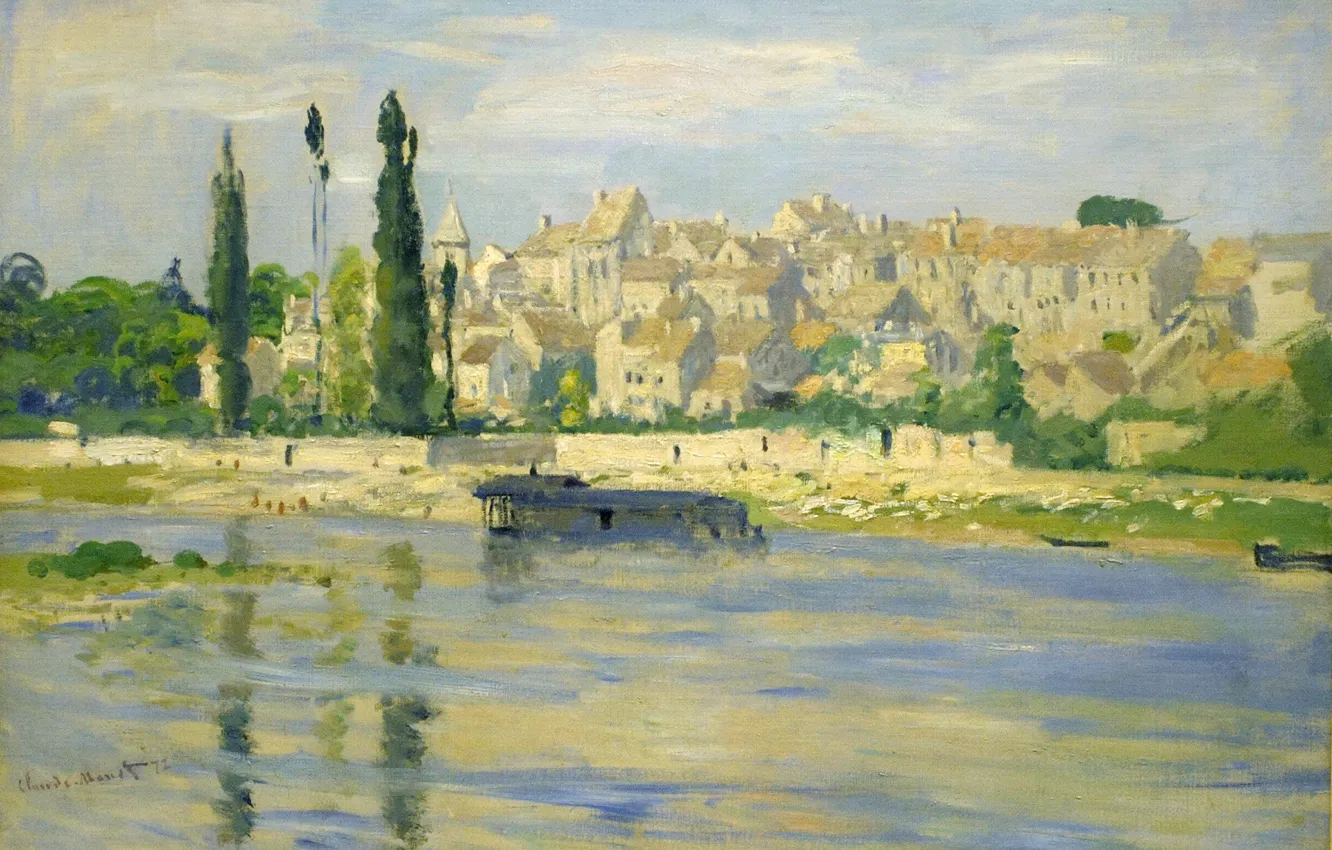 Photo wallpaper landscape, the city, river, home, picture, Claude Monet