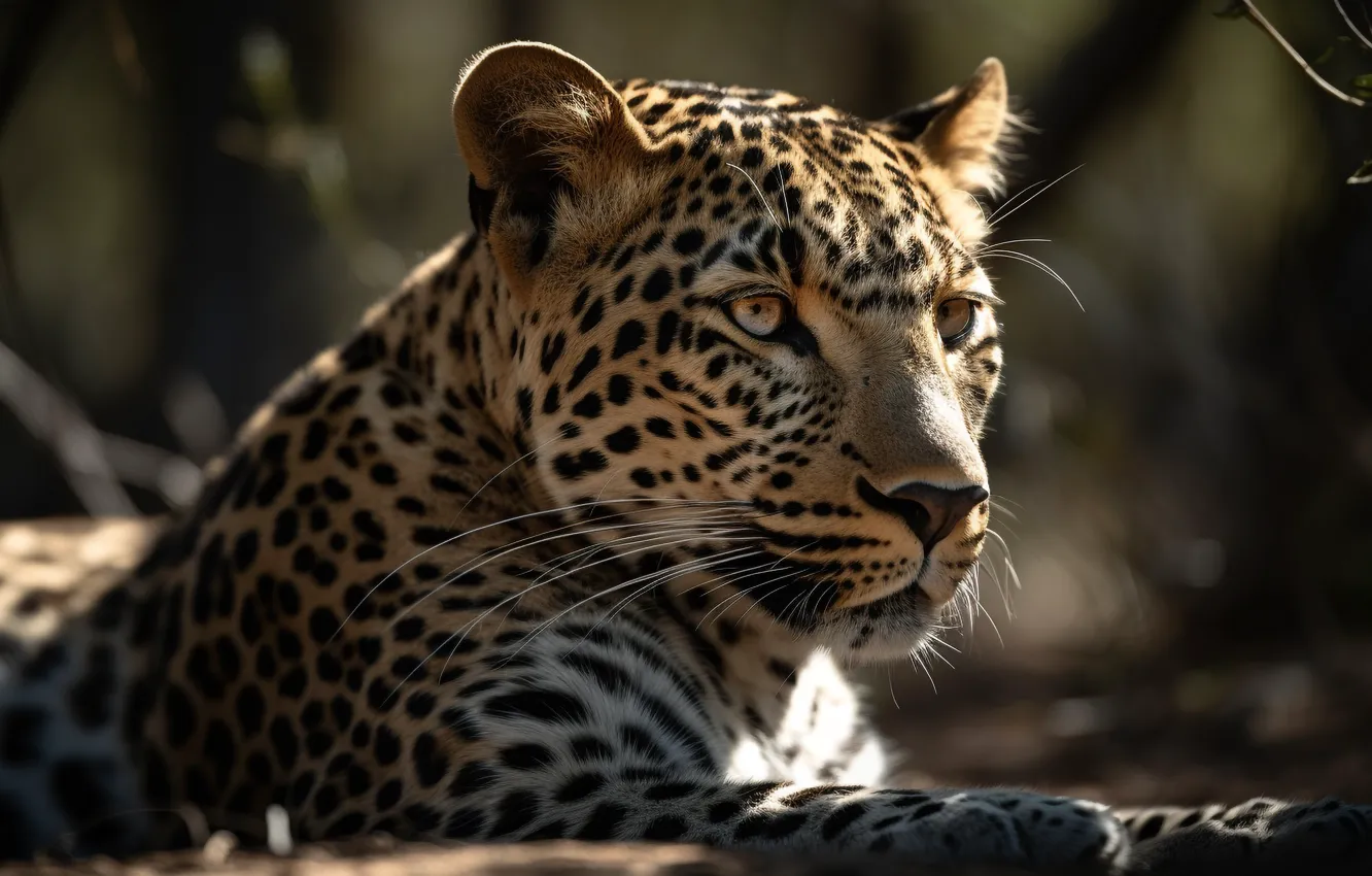 Photo wallpaper Leopard, Face, Predator, Digital art, Big cat, Closeup, AI art, The Art of Artificial Intelligence