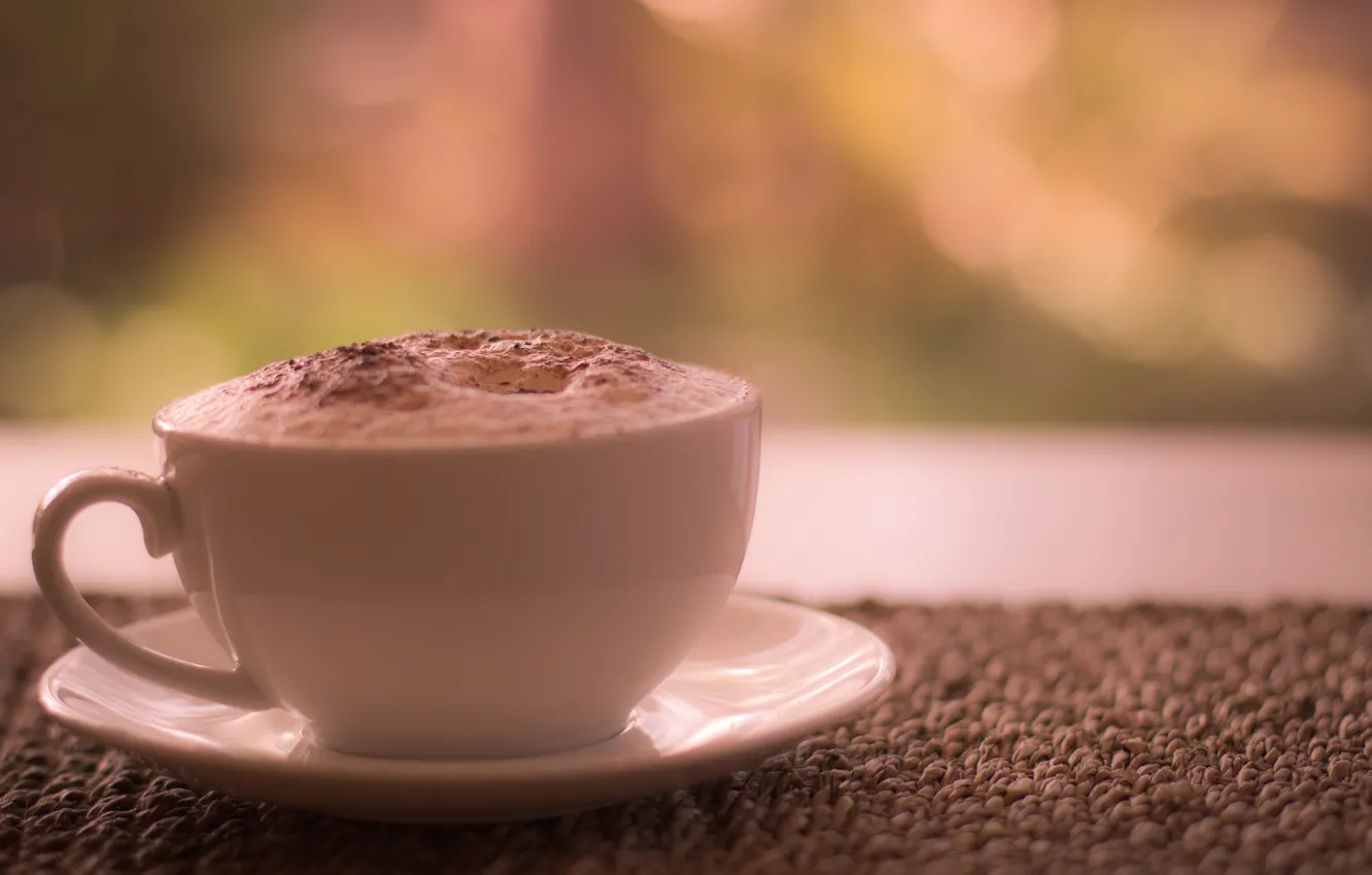 Photo wallpaper coffee, Cup, cinnamon, saucer, foam, latte, morning, morning coffee