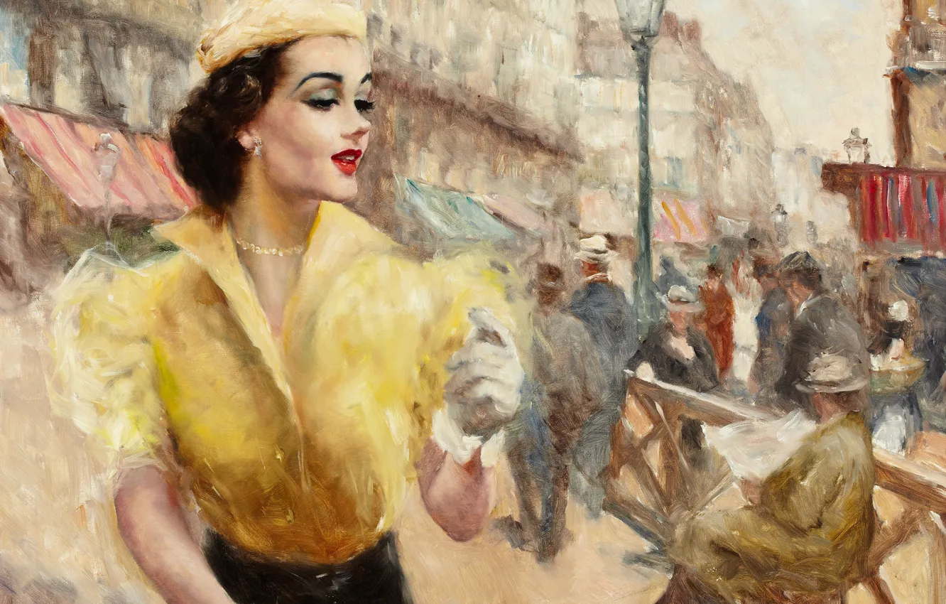 Photo wallpaper lamppost, Genre painting, PAL Fried, on the square, Nanette-1