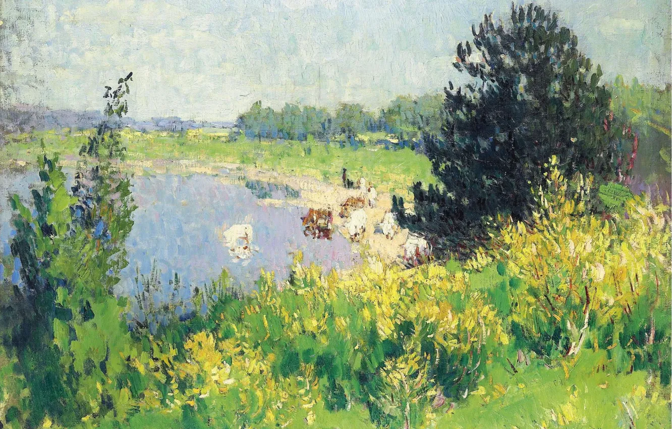 Photo wallpaper landscape, picture, Pierre Eugène Montesin, Pierre-Eugene Montezin, The view of the Pond