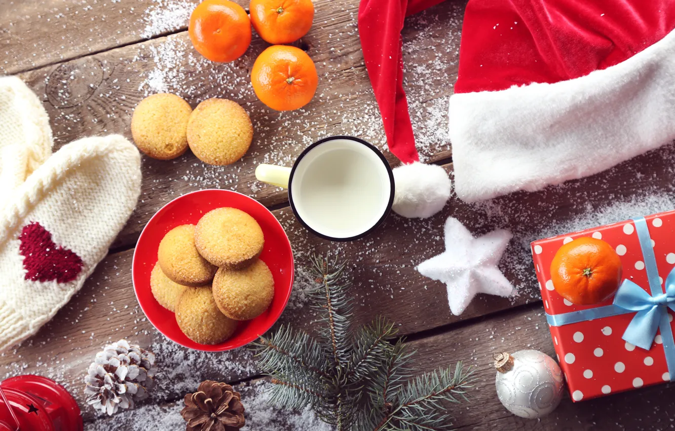 Photo wallpaper snow, decoration, balls, toys, New Year, cookies, Christmas, happy
