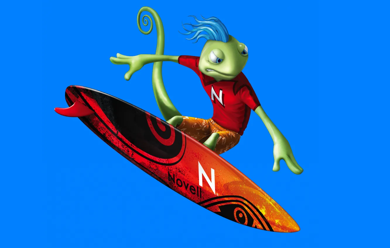 Photo wallpaper lizard, surfer, Novell, SUSE Linux geeko