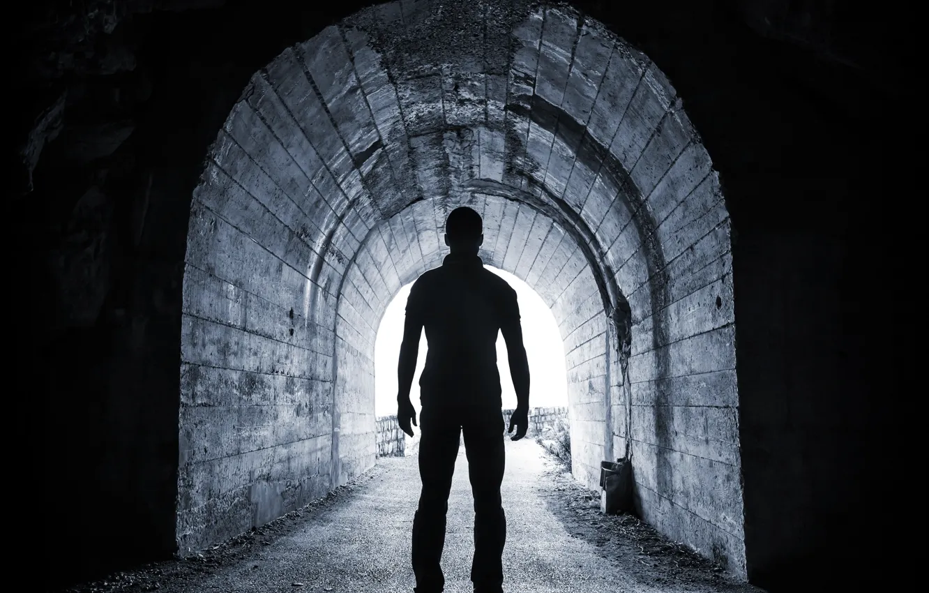 Photo wallpaper light, tunnel, silhouette