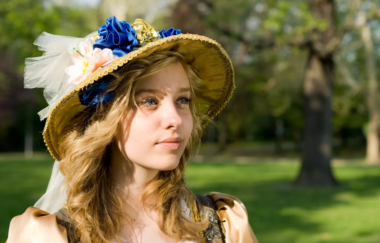 Photo wallpaper look, girl, face, blonde, hat