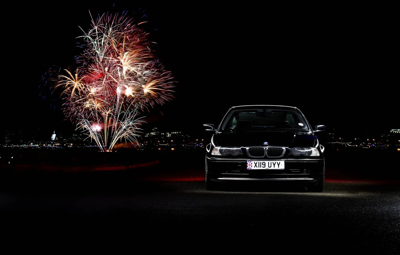 Photo wallpaper lights, BMW, fireworks, black, BMW 3 Series