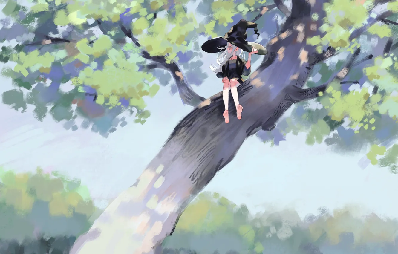 Photo wallpaper girl, trees, witch