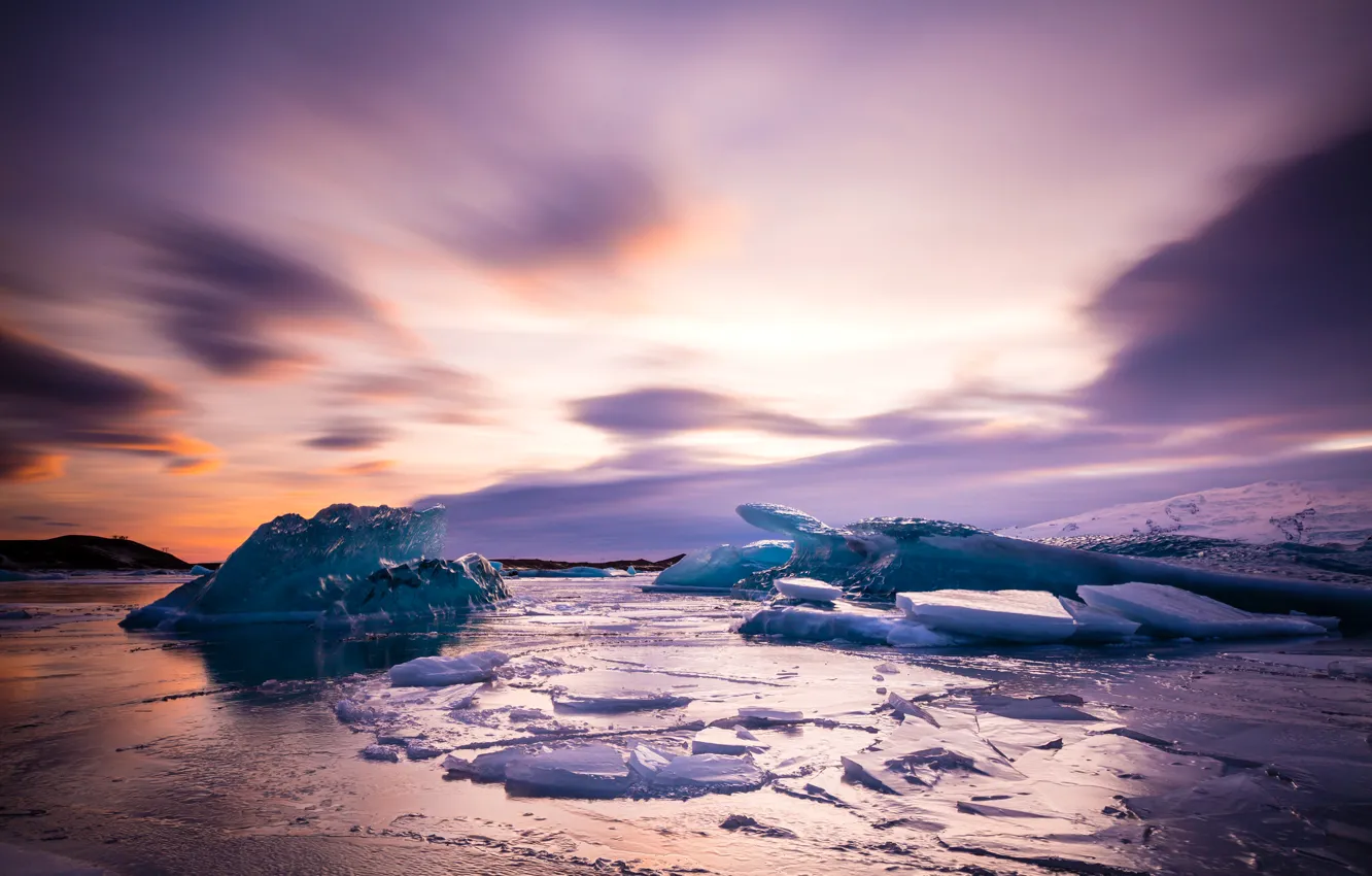 Photo wallpaper ice, sea, the sky, shore, Iceland, lump