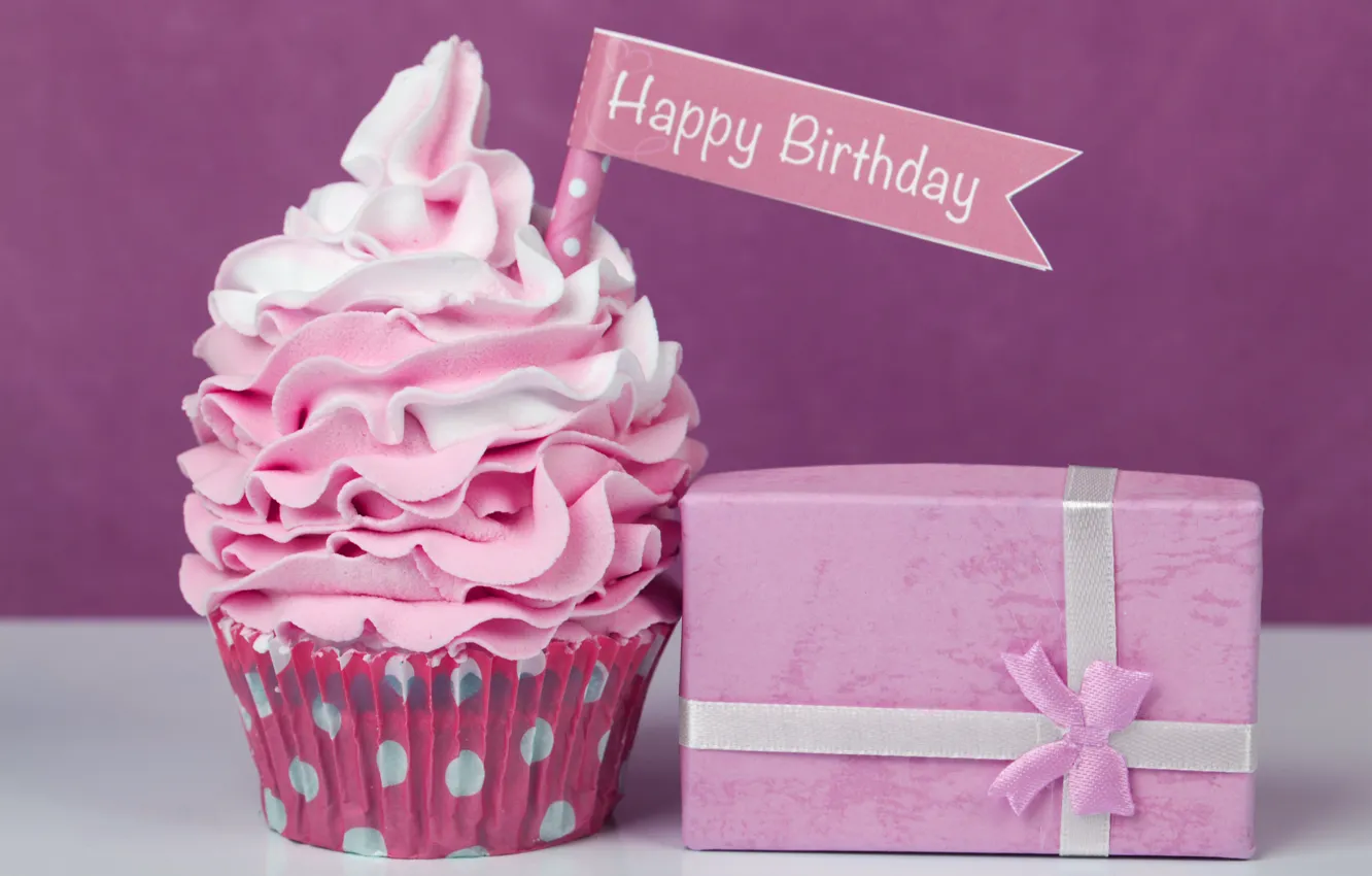 Photo wallpaper holiday, gift, Happy Birthday, cakes, sweet, cupcakes