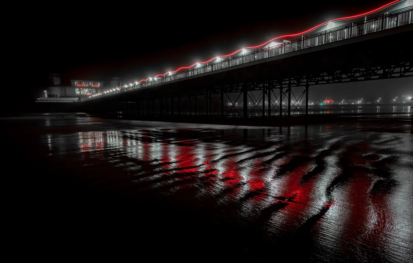 Photo wallpaper sea, night, bridge, shore, England, United Kingdom, North Somerset