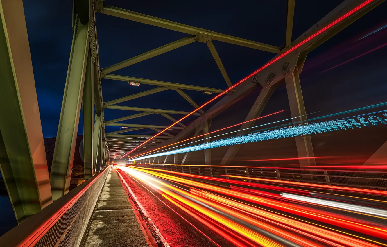 Photo wallpaper night, bridge, lights