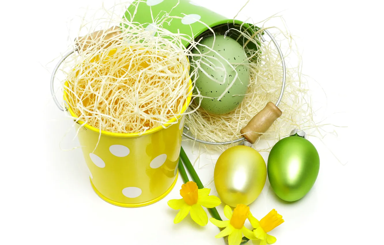 Photo wallpaper photo, Straw, Easter, Eggs, Holidays, Daffodils