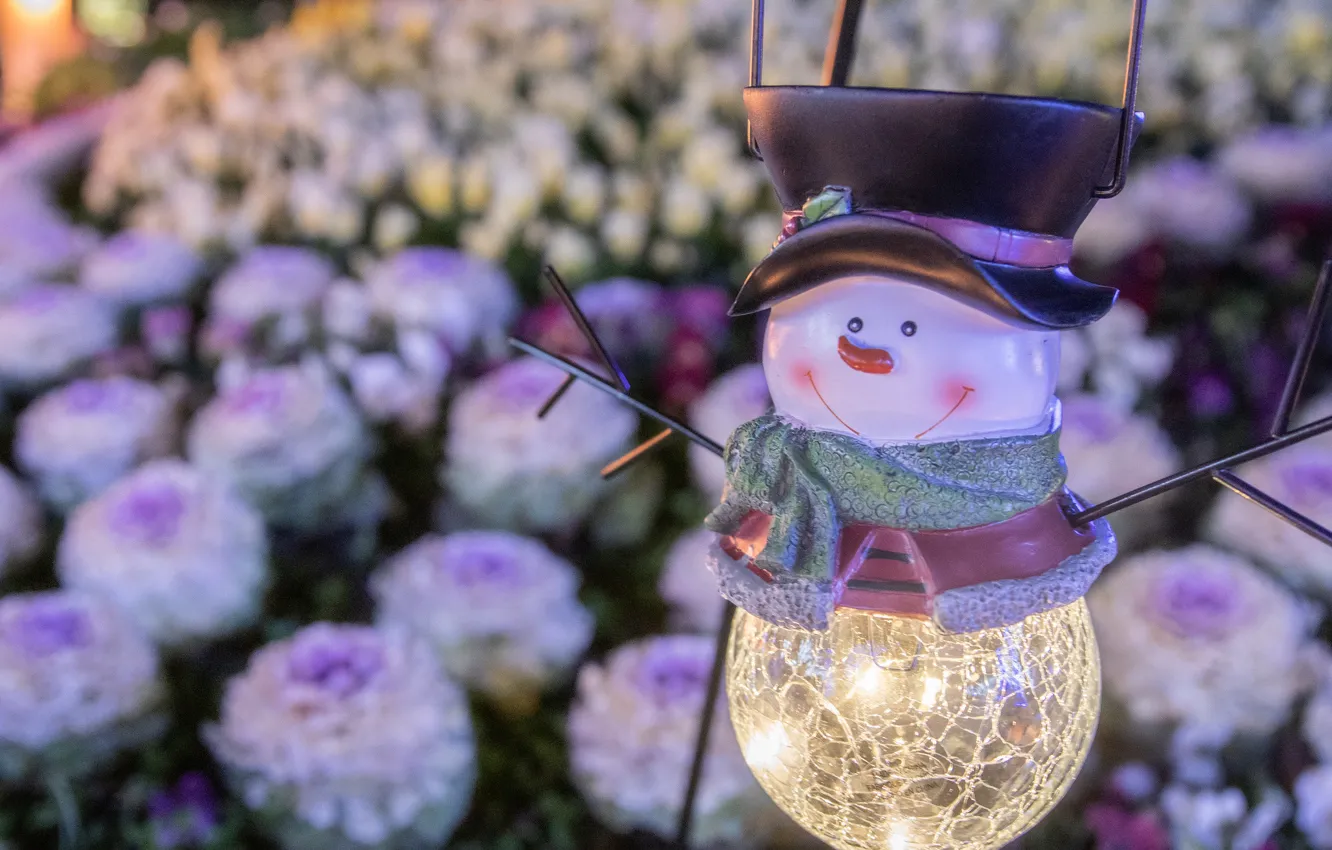 Photo wallpaper light bulb, Christmas, snowman