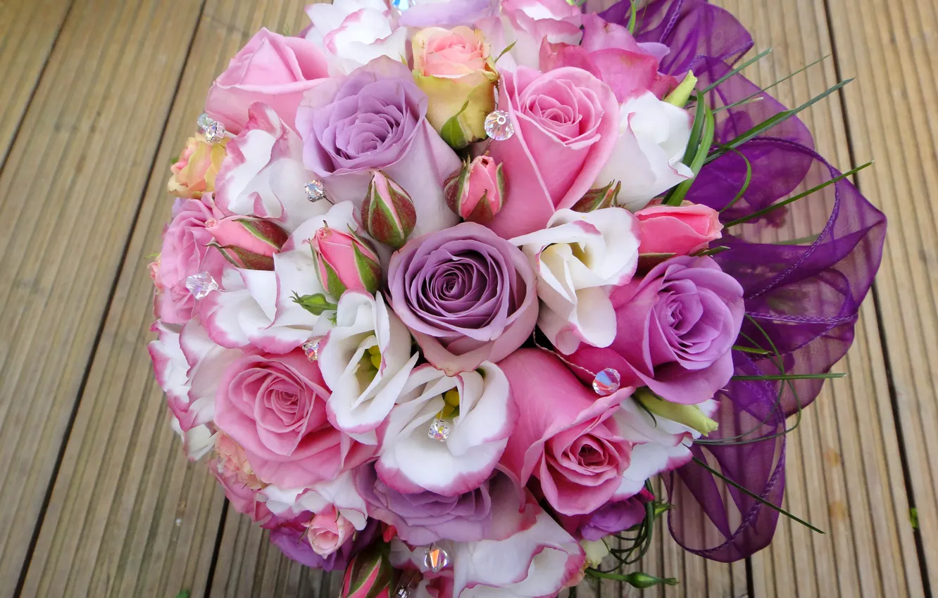 Photo wallpaper mesh, roses, bouquet, rhinestones, buds, beautiful, wedding, bouquet