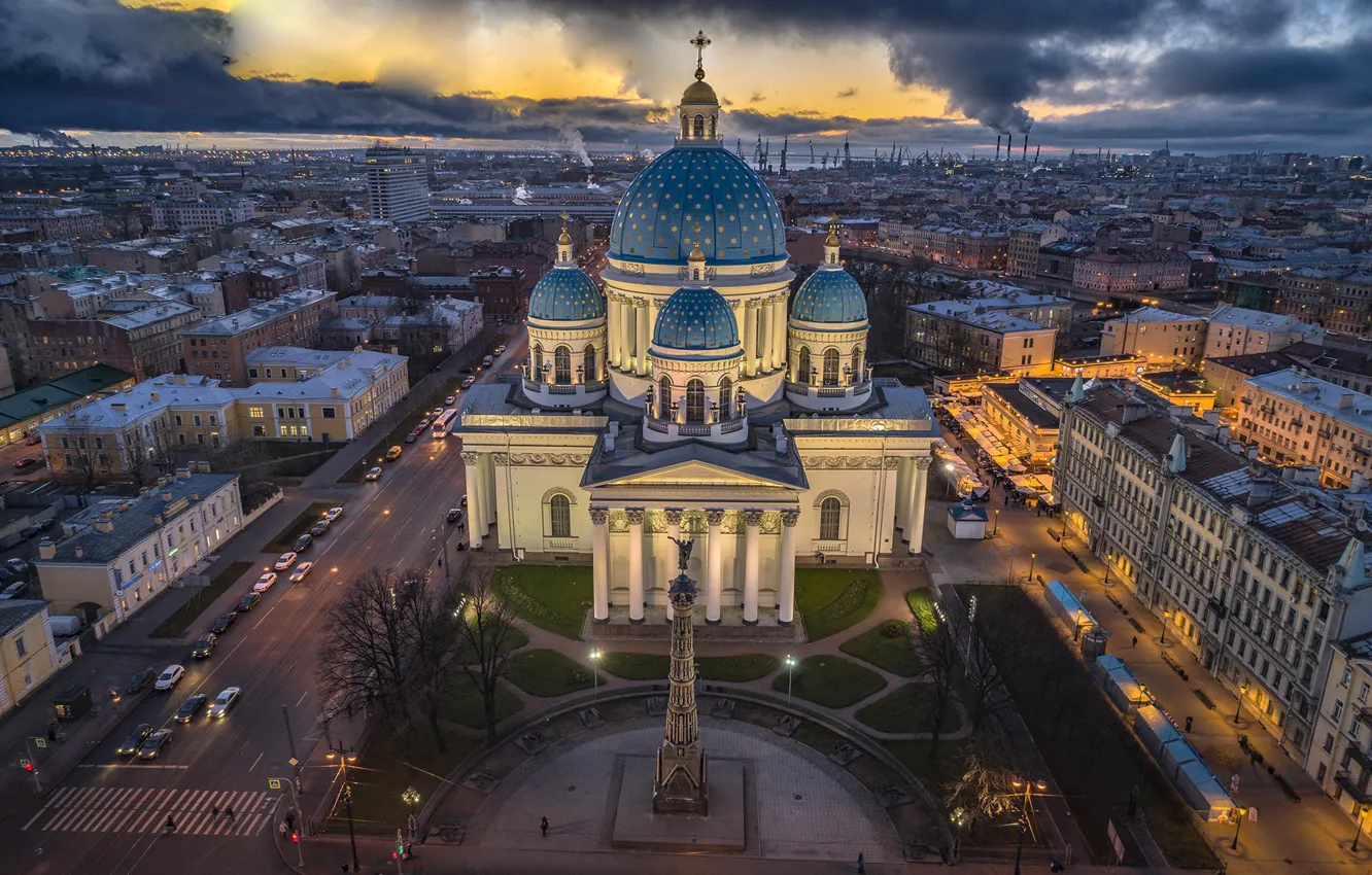 Photo wallpaper the city, home, the evening, Peter, Saint Petersburg, architecture, street, Trinity-Izmailovsky Cathedral