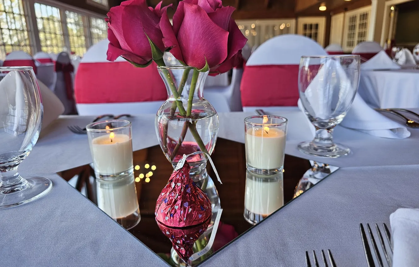 Photo wallpaper roses, candles, candy, cafe, restaurant, serving