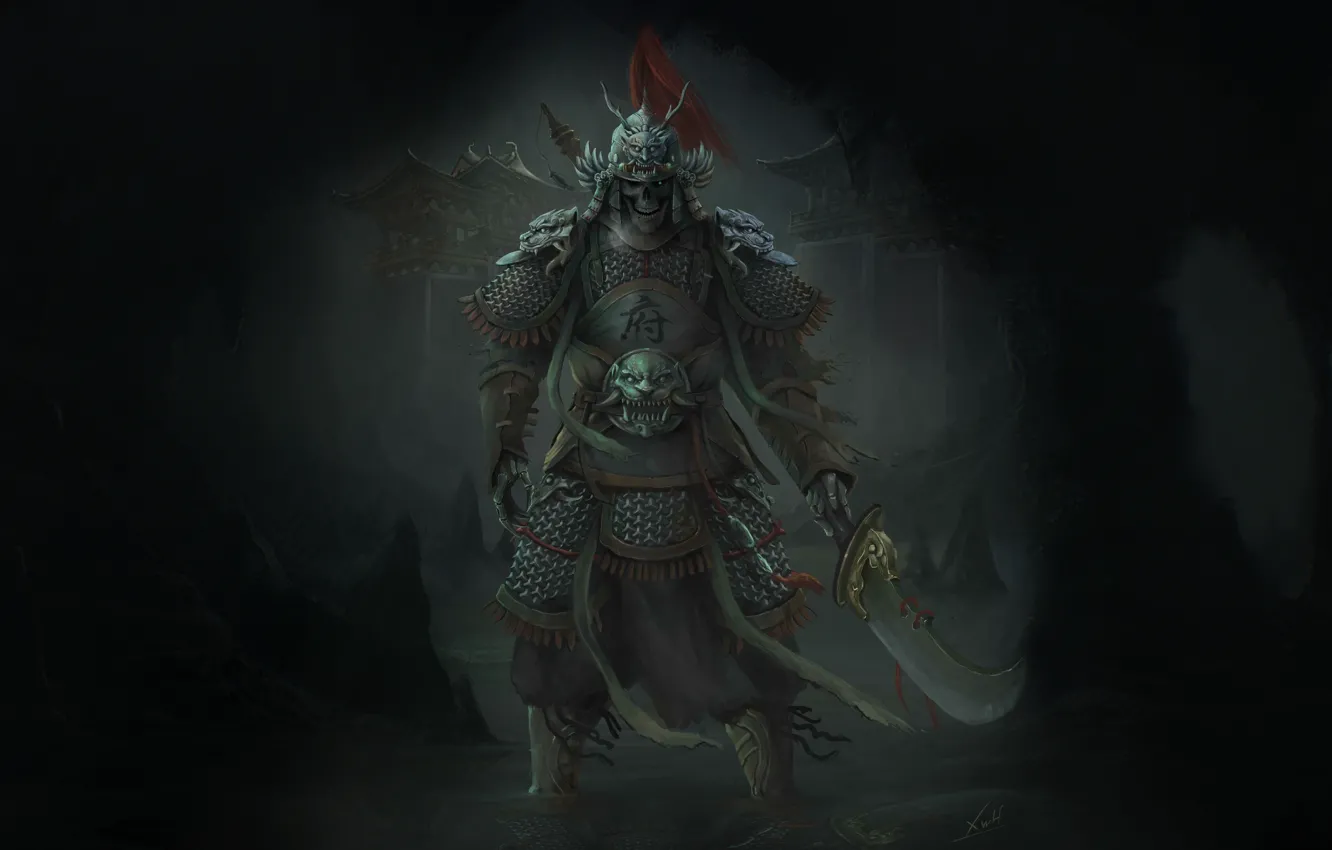 Photo wallpaper fiction, darkness, Asia, armor, warrior, skeleton, China, horror