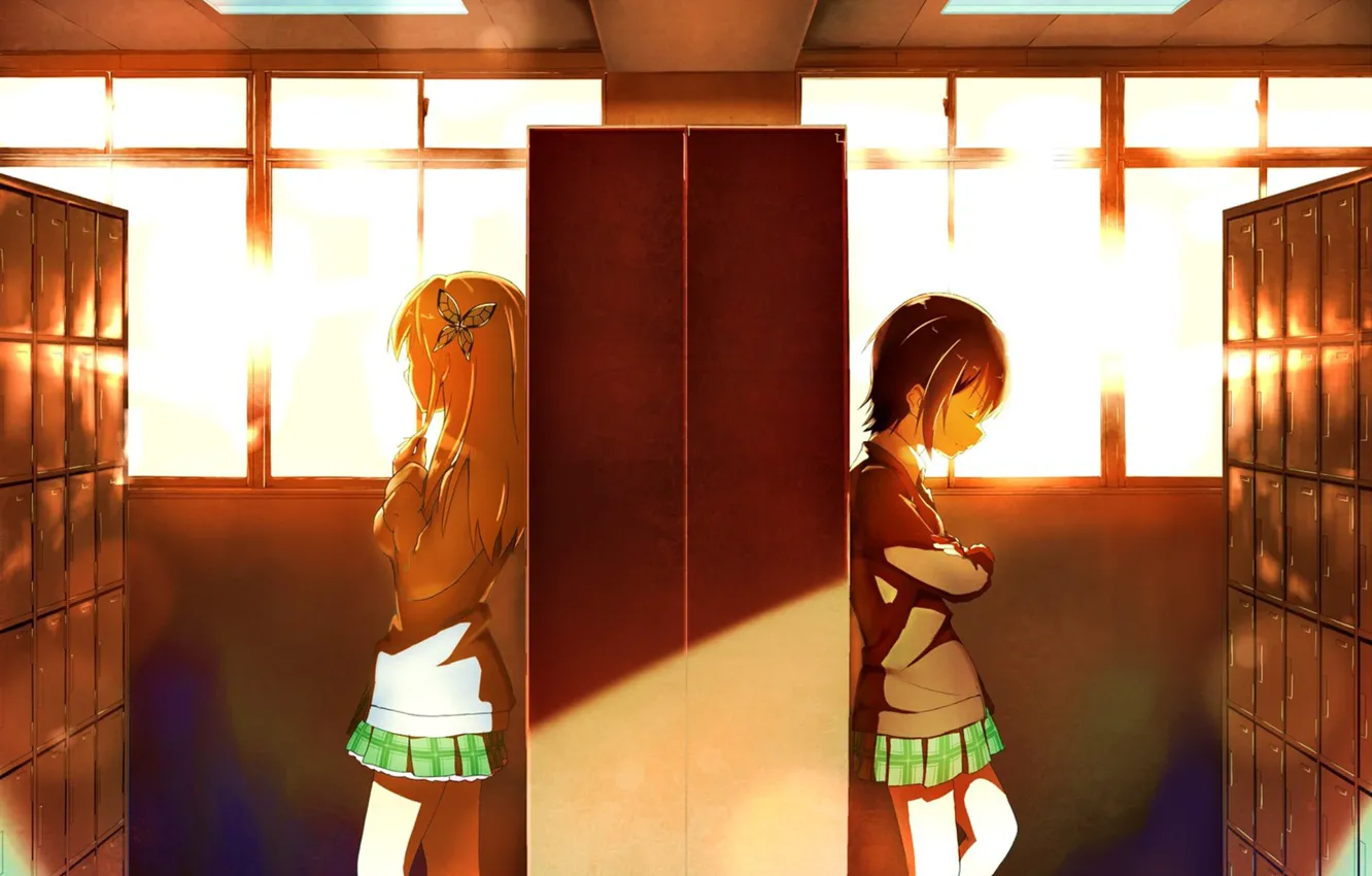 Photo wallpaper Anime, boku wa tomodachi ga sukunai, kashiwazaki sena, mikazuki yozora, the lockers at school.