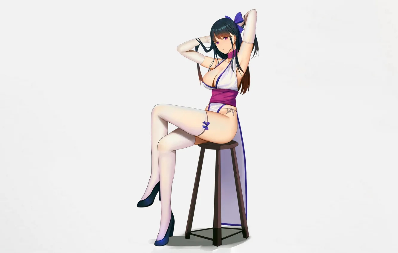 Photo wallpaper girl, sexy, cleavage, thighhighs, long hair, legs, boobs, anime