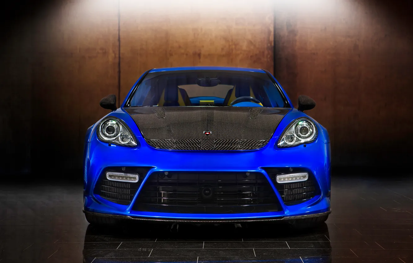 Photo wallpaper car, auto, Porsche, Panamera, front view, blue, Turbo, Mansory