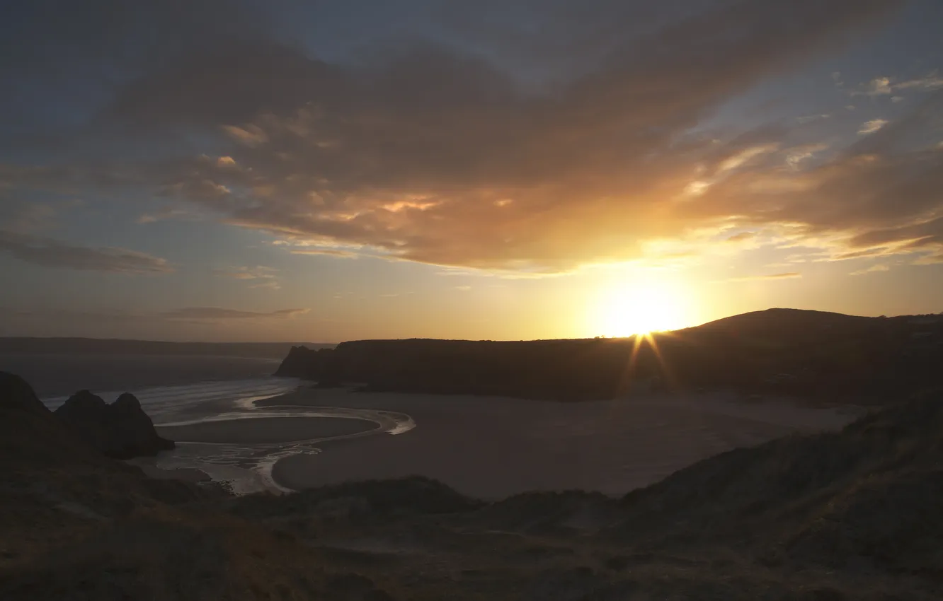 Photo wallpaper sea, beach, sunset