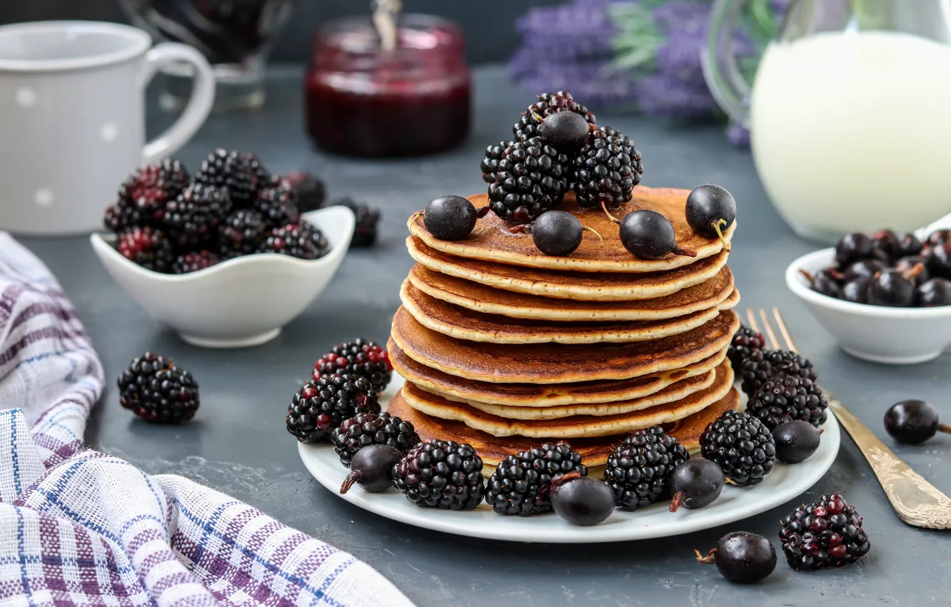 Photo wallpaper berries, blueberries, pancakes, BlackBerry