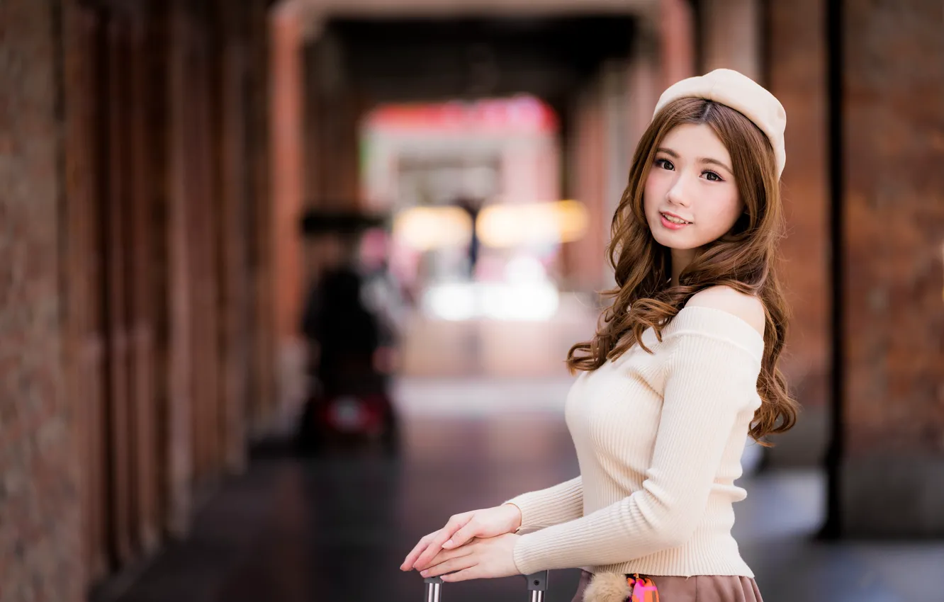 Photo wallpaper look, girl, Asian, cutie, bokeh