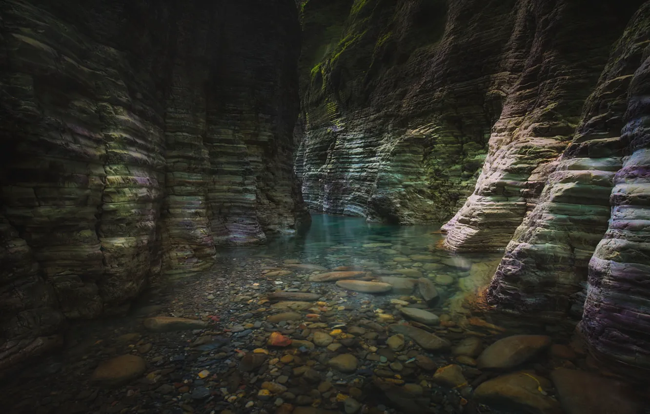 Photo wallpaper water, mountains, depth