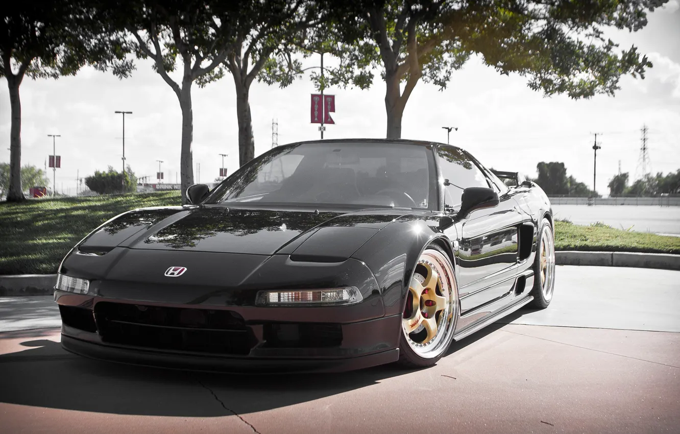 Photo wallpaper black, black, before, wheels, honda, black, japan, Honda