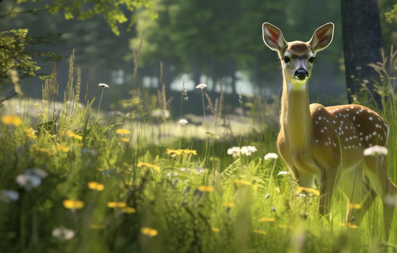 Photo wallpaper field, forest, summer, grass, look, flowers, nature, Park