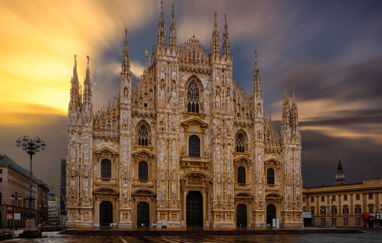 Photo wallpaper the sky, the sun, dawn, home, area, Italy, Cathedral, temple