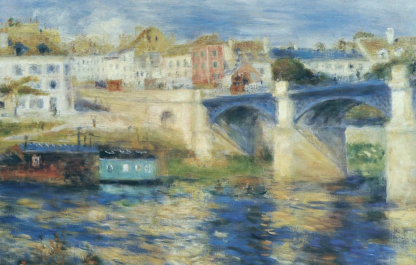 Photo wallpaper river, picture, the urban landscape, Pierre Auguste Renoir, Pierre Auguste Renoir, The bridge at Chatou