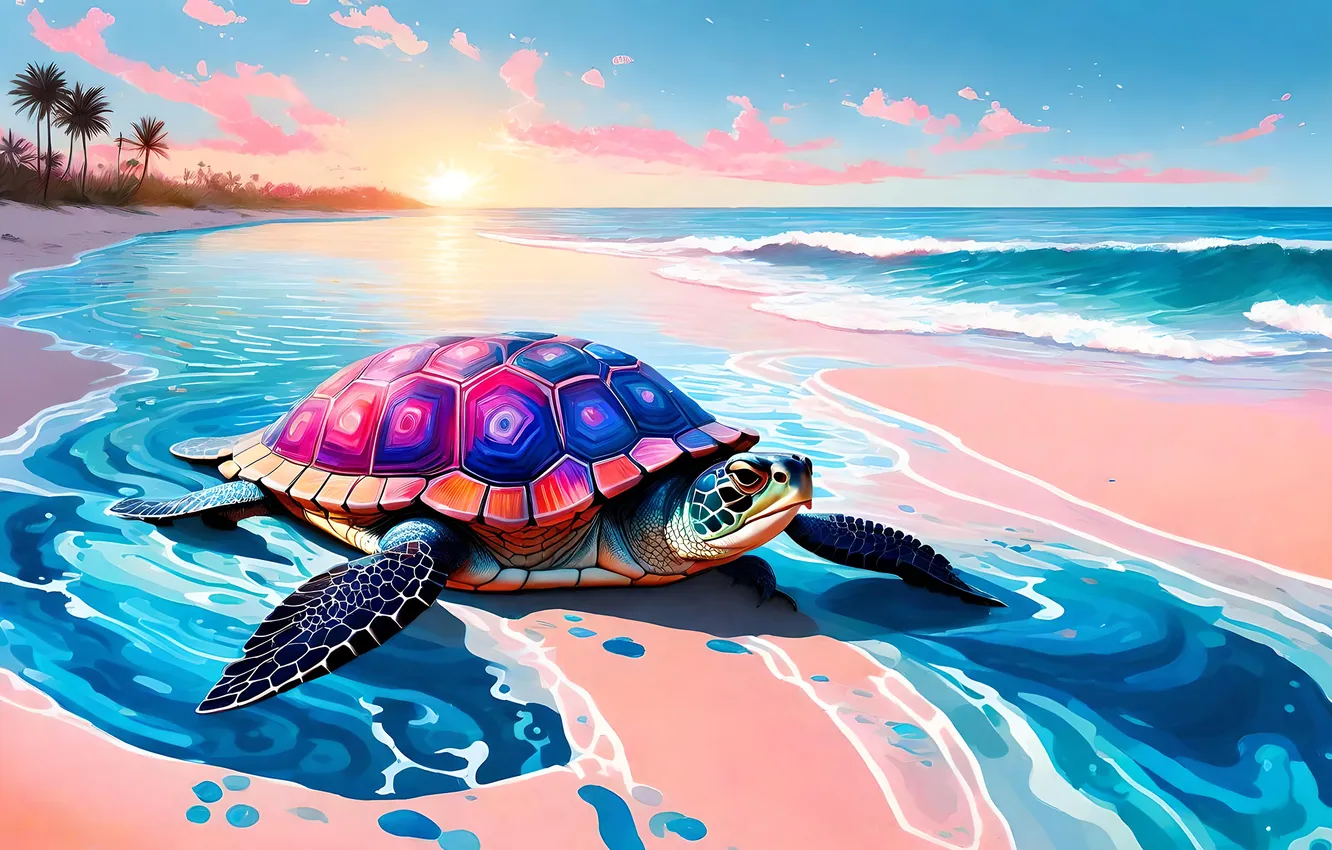 Photo wallpaper beach, coast, turtle