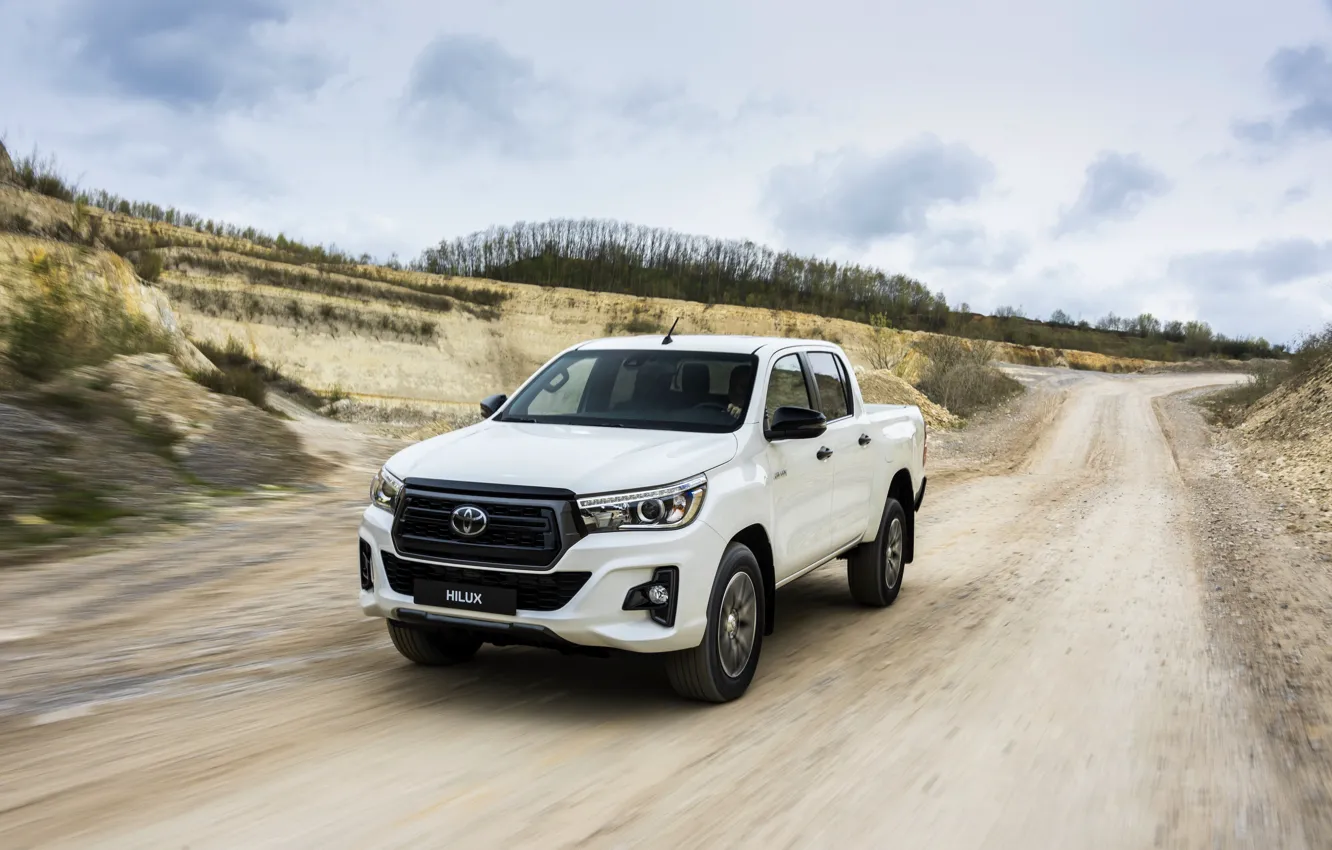 Photo wallpaper road, white, movement, Toyota, pickup, Hilux, primer, Special Edition