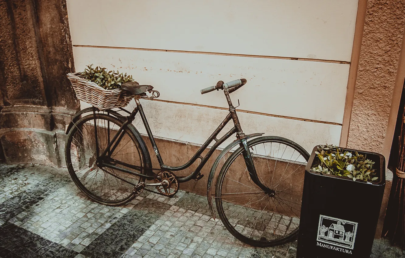Photo wallpaper retro, pavers, Prague, Europe, Bike, vintage, Installation
