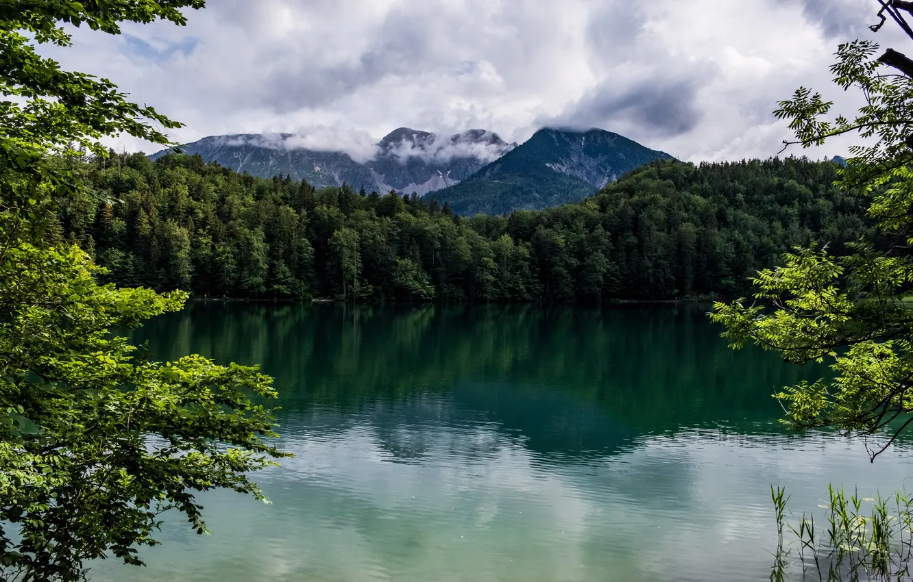 Photo wallpaper clouds, mountains, lake, Germany, Bayern, Alatsee