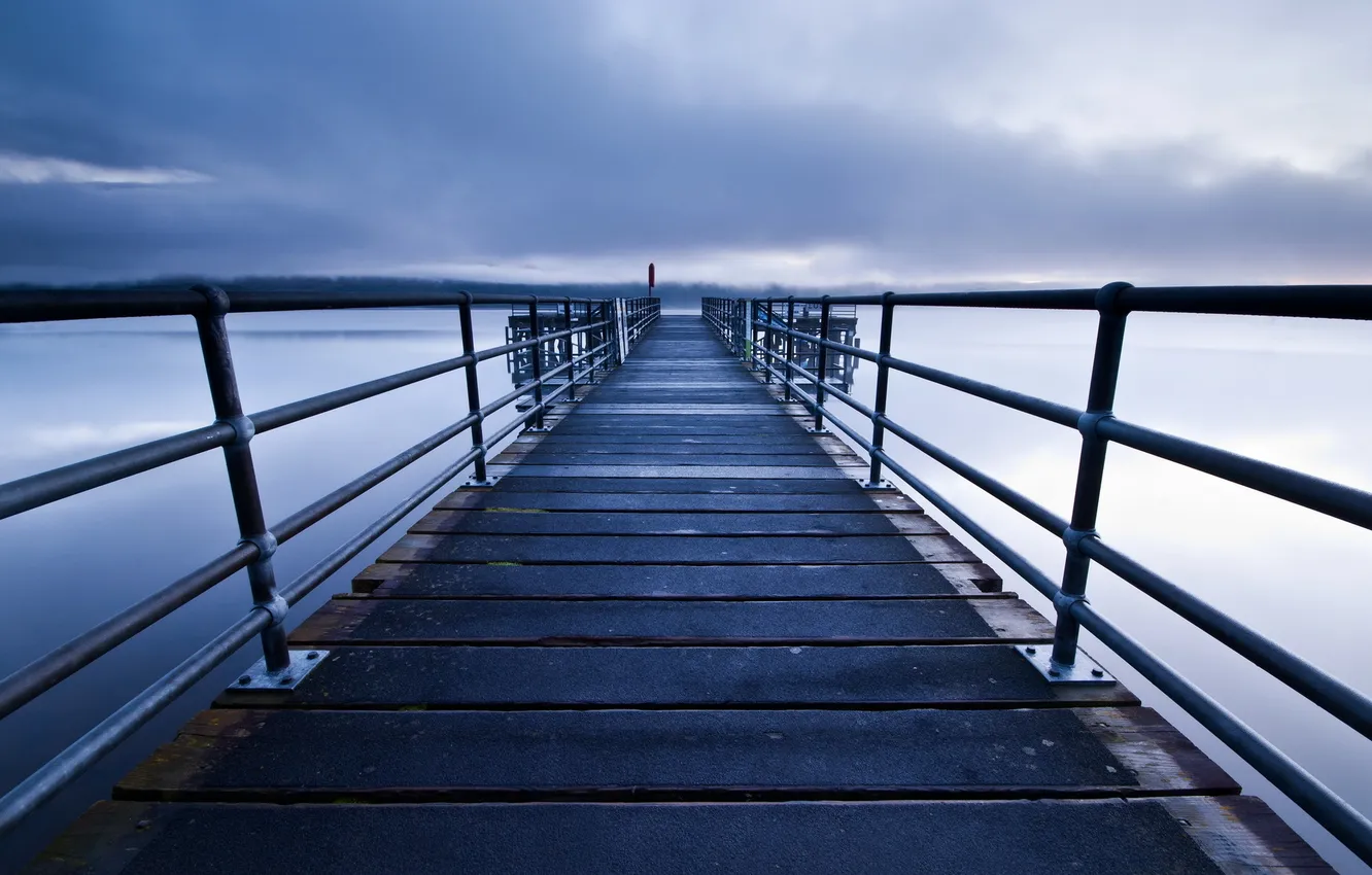 Photo wallpaper landscape, night, bridge, lake