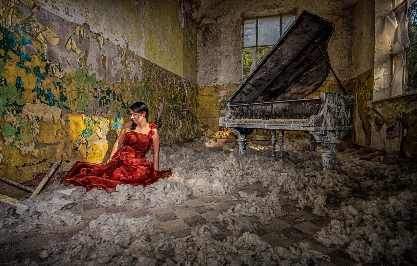 Photo wallpaper girl, music, piano