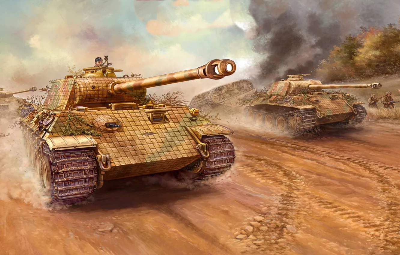 Photo wallpaper attack, figure, art, tanks, the Germans, panther, flames of war, Panthers