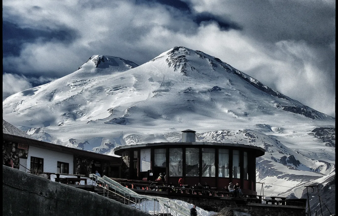Photo wallpaper the sky, mountains, cafe