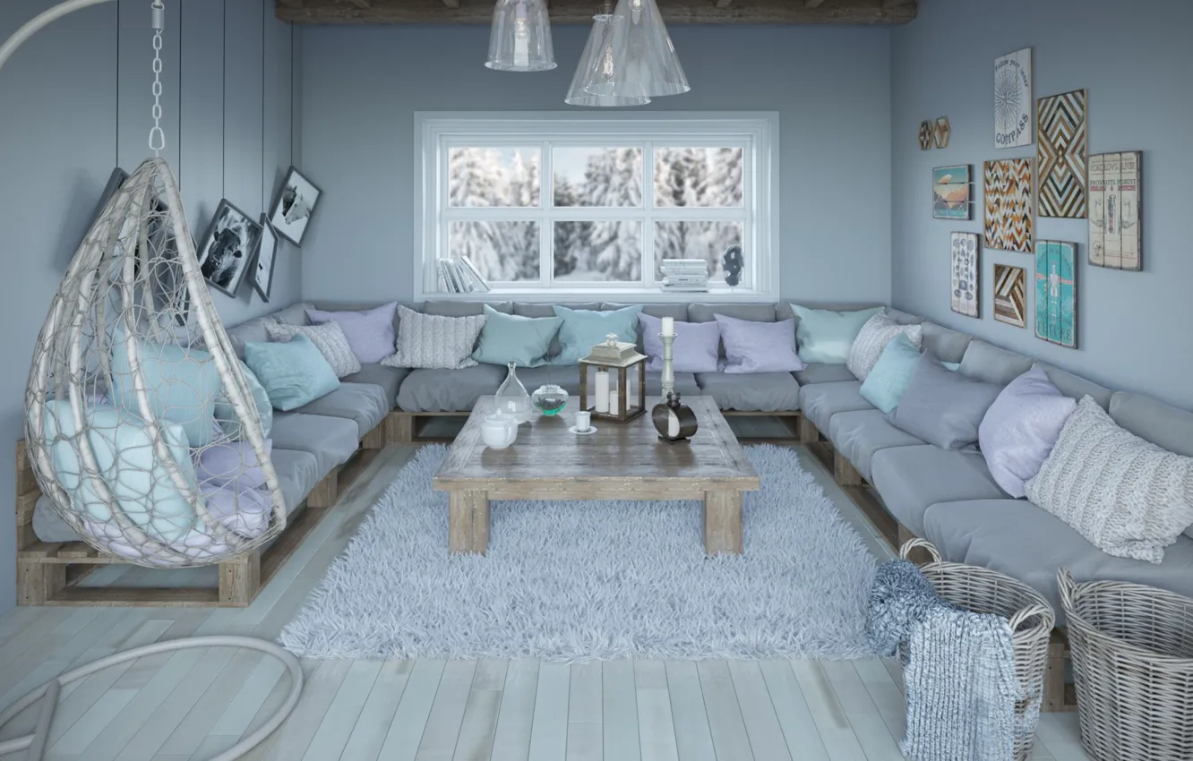 Photo wallpaper comfort, style, sofa, window, living room