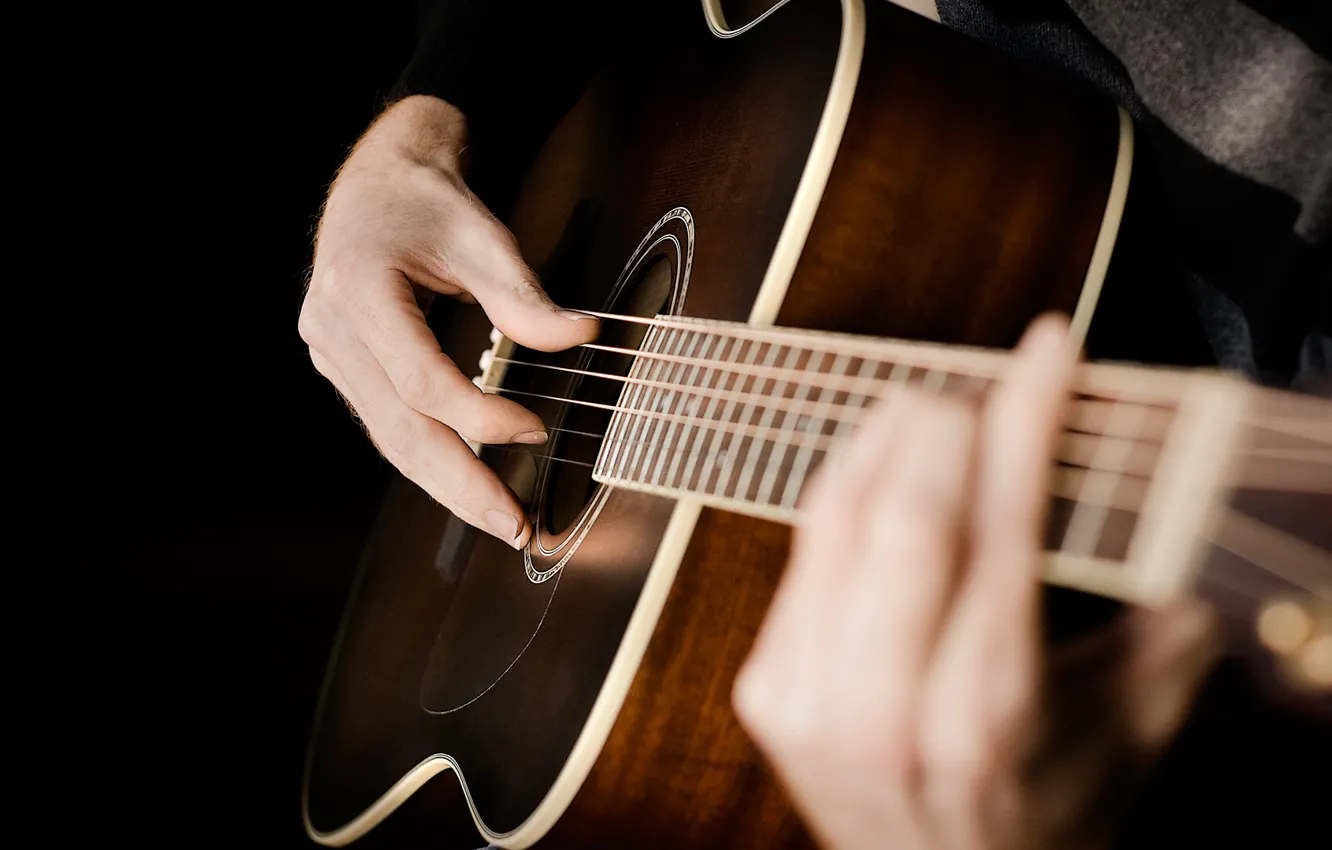 Photo wallpaper guitar, strings, hands, guitar, acoustics, chord, strings, hands