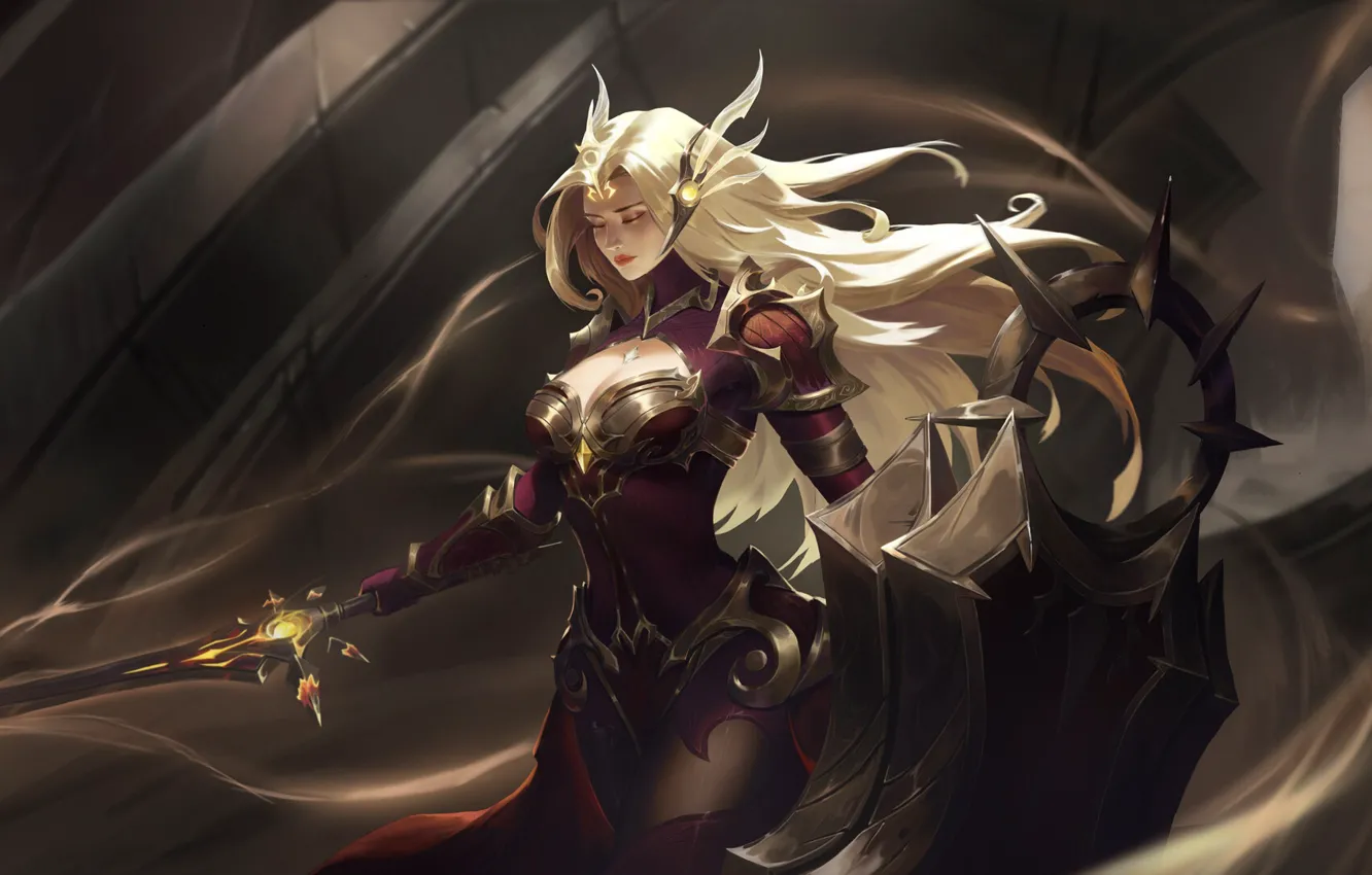 Photo wallpaper girl, sword, shield, Leona, League Of Legends