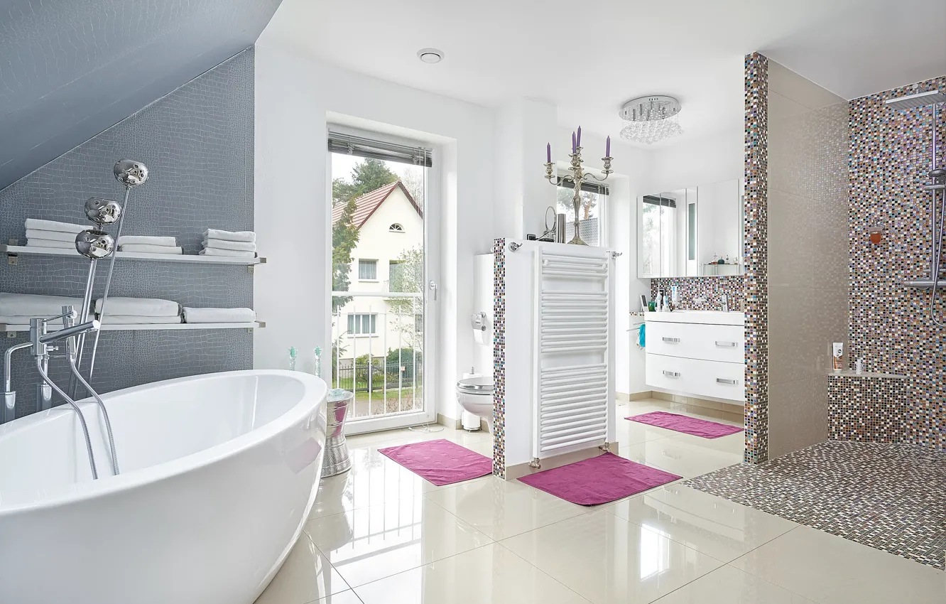 Photo wallpaper design, tile, shower, bath, bathroom
