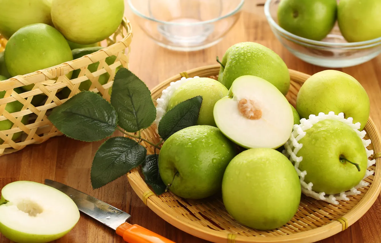 Photo wallpaper green, apples, fruit